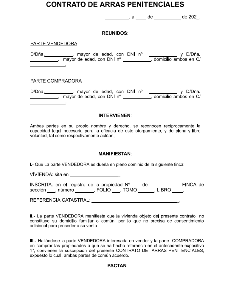 Modelo contrato de arras penitenciales